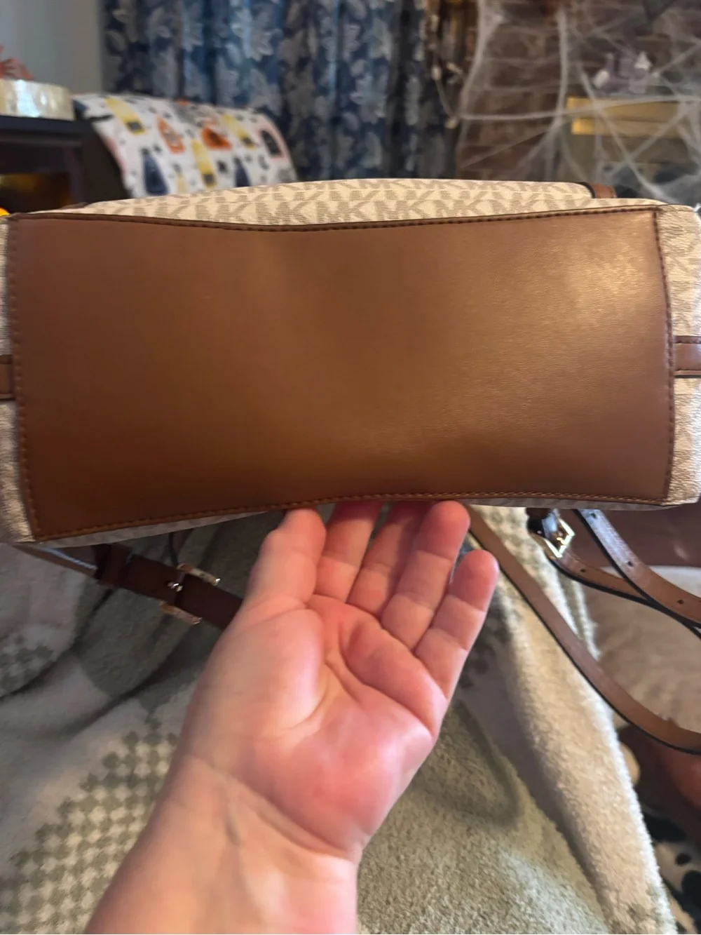 Michael Kors Beige & Brown Signature MK Logo Backpack